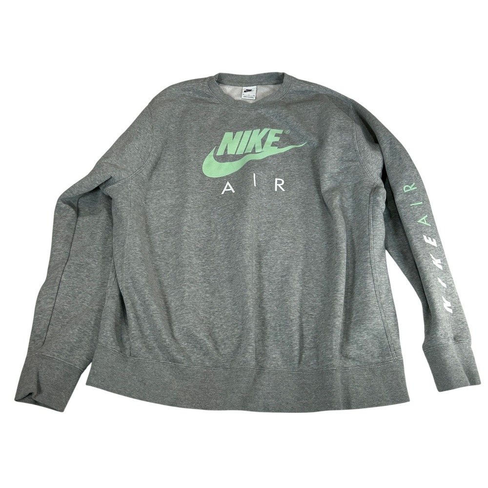 Nike Air Crewneck Sweatshirt Mens XL Gray Green Logo Graphic Fleece Pullover